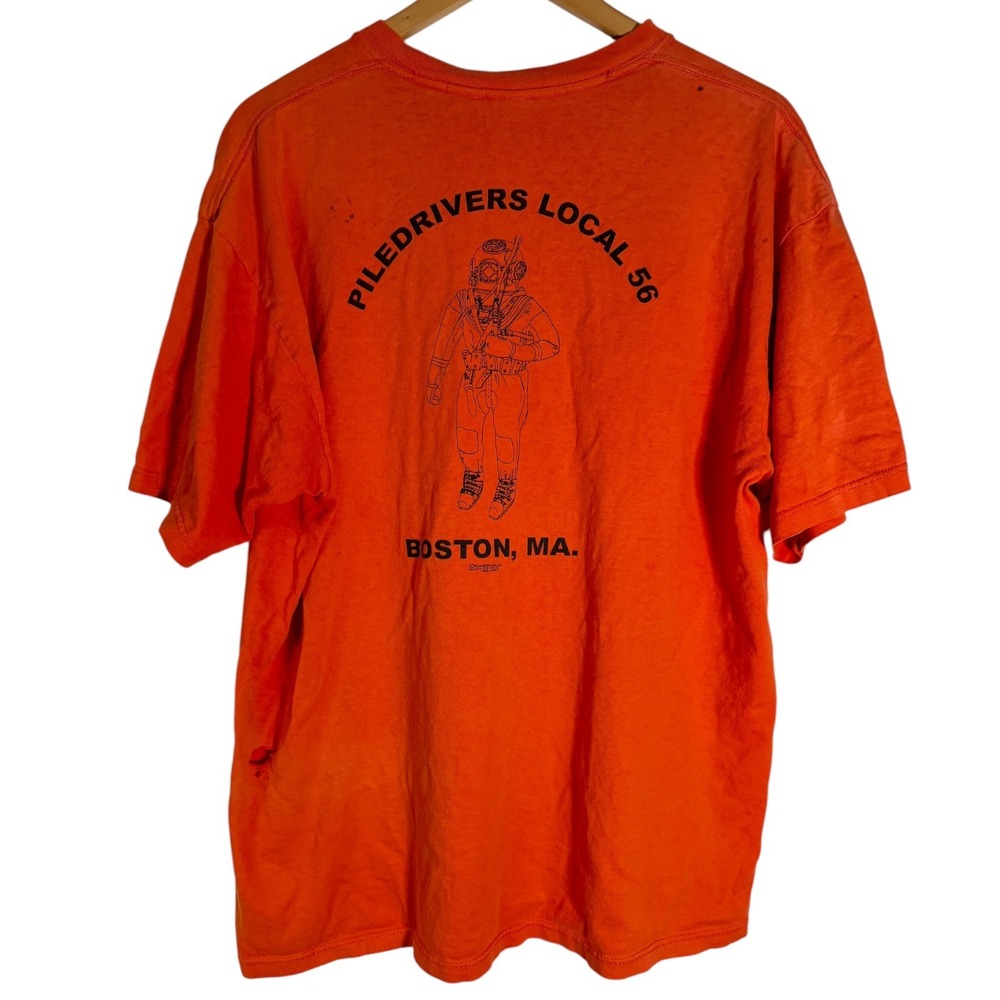 Vintage MJ Soffe Men's 1999 Boston Piledrivers 56 T Shirt Thrashed Orange XL
